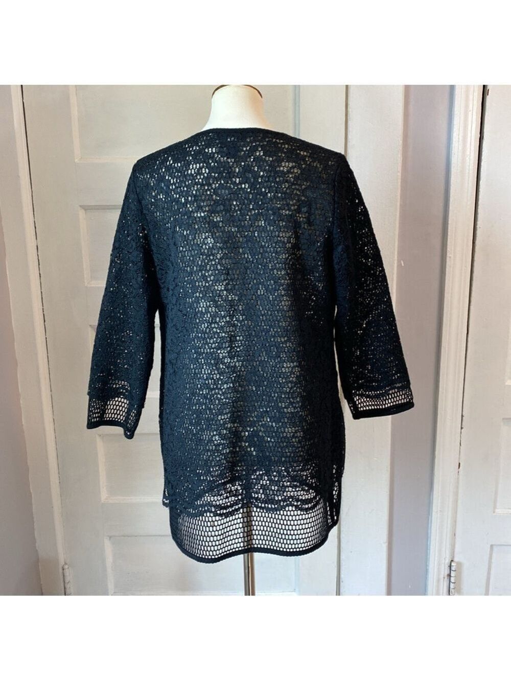 Alfani Semi-sheer Lace Two Layer Black Cardigan, Size S - Picture 4 of 12